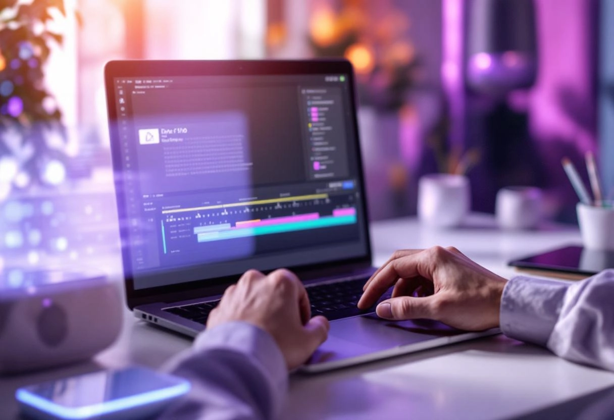 A man editing video on laptop