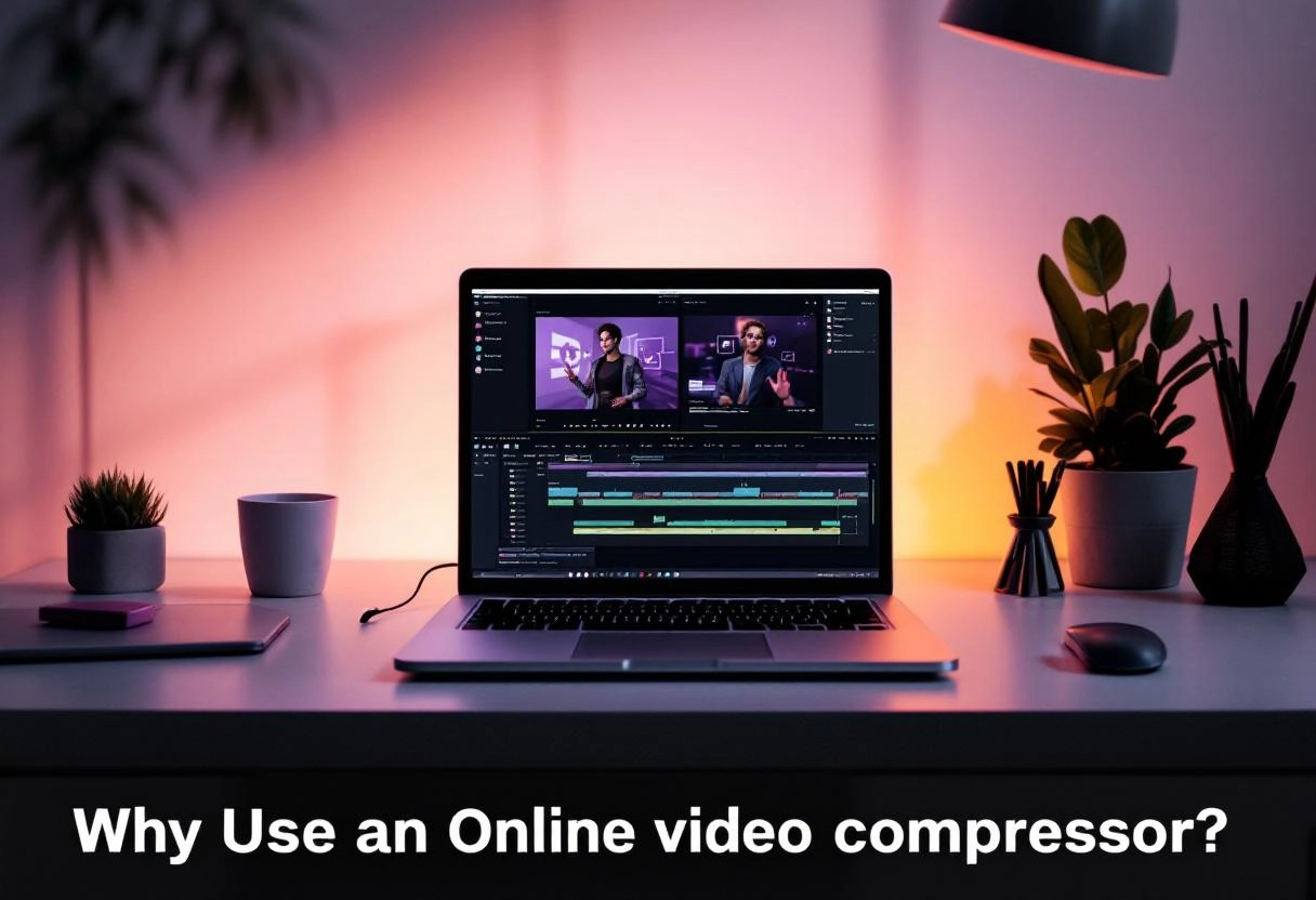 Person using an online video compressor on a laptop